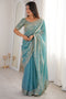 Nalani Light Blue Satin Sequins Embellished Ready To Wear Saree