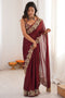 Nayna Maroon Satin Embellished Ready to Wear Saree
