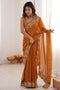Nayna Mustard Yellow Satin Embellished Ready to Wear Saree