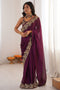 Nayna Wine Satin Embellished Ready to Wear Saree