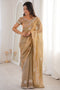 Lyric Beige Gold Satin with Sequin Floral Embroidery Pre-Stitched Saree