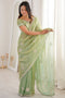 Lyric Sea Green Satin with Sequin Floral Embroidery Pre-Stitched Saree