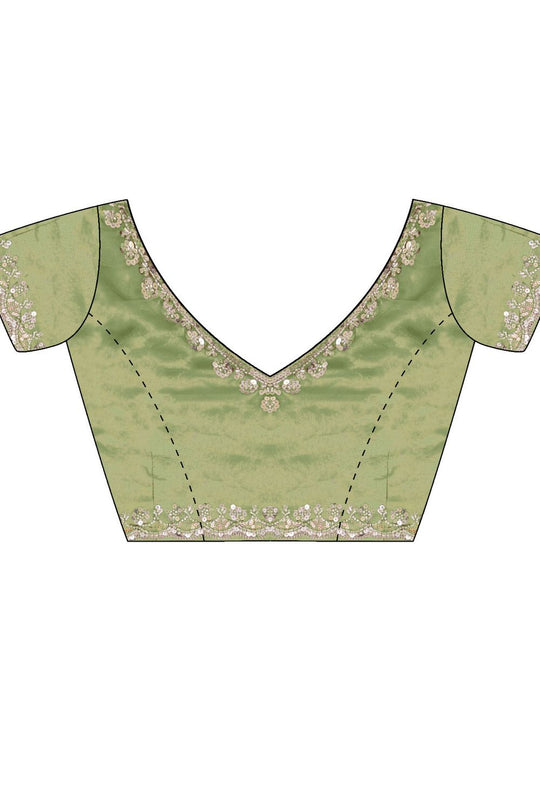 Lyric Sea Green Satin with Sequin Floral Embroidery Pre-Stitched Saree