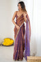 Megha Copper Purple Two Tone Satin Floral Sequin Work Ready to Wear Saree