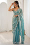 Aylani Light Blue Satin Beads Embellished Ready To Wear Saree