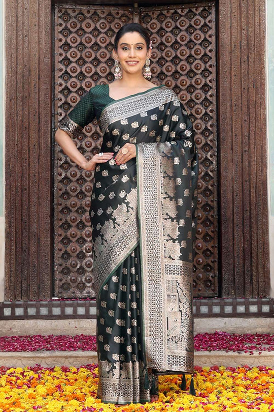 Aubrey Green Silk Saree with Woven Design Ready to Wear One Minute Saree