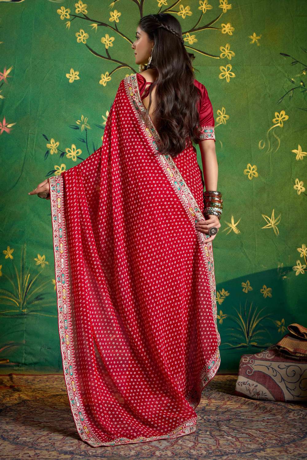 Coco Maroon Printed Embroidered Georgette Ready to Wear One Minute Saree