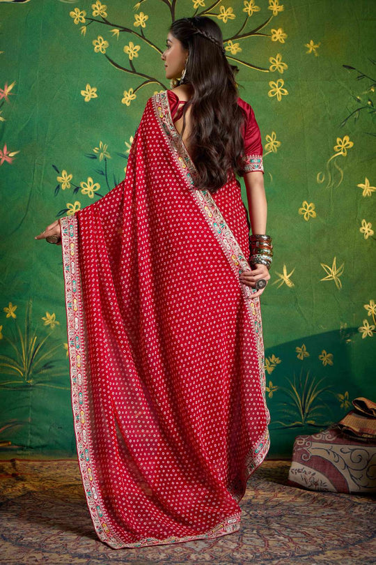 Coco Maroon Printed Embroidered Georgette Ready to Wear One Minute Saree