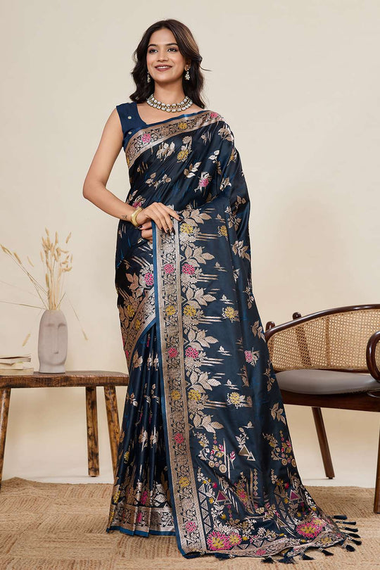 Margot Navy Blue Woven Satin Saree Ready to Wear One Minute Saree