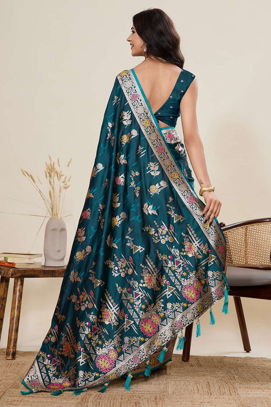 Margot Teal Woven Satin Saree Ready to Wear One Minute Saree
