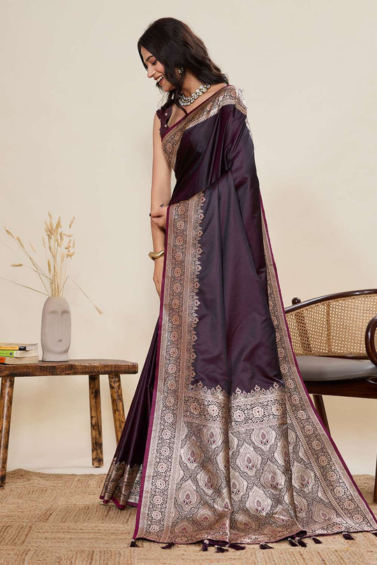 Thea Wine Woven Satin Saree Ready to Wear One Minute Saree