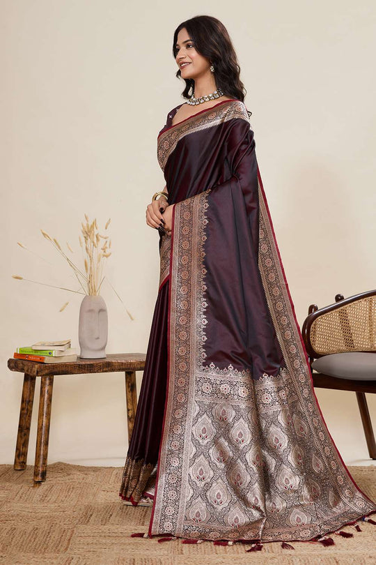 Brea Brown Woven Satin Saree Ready to Wear One Minute Saree