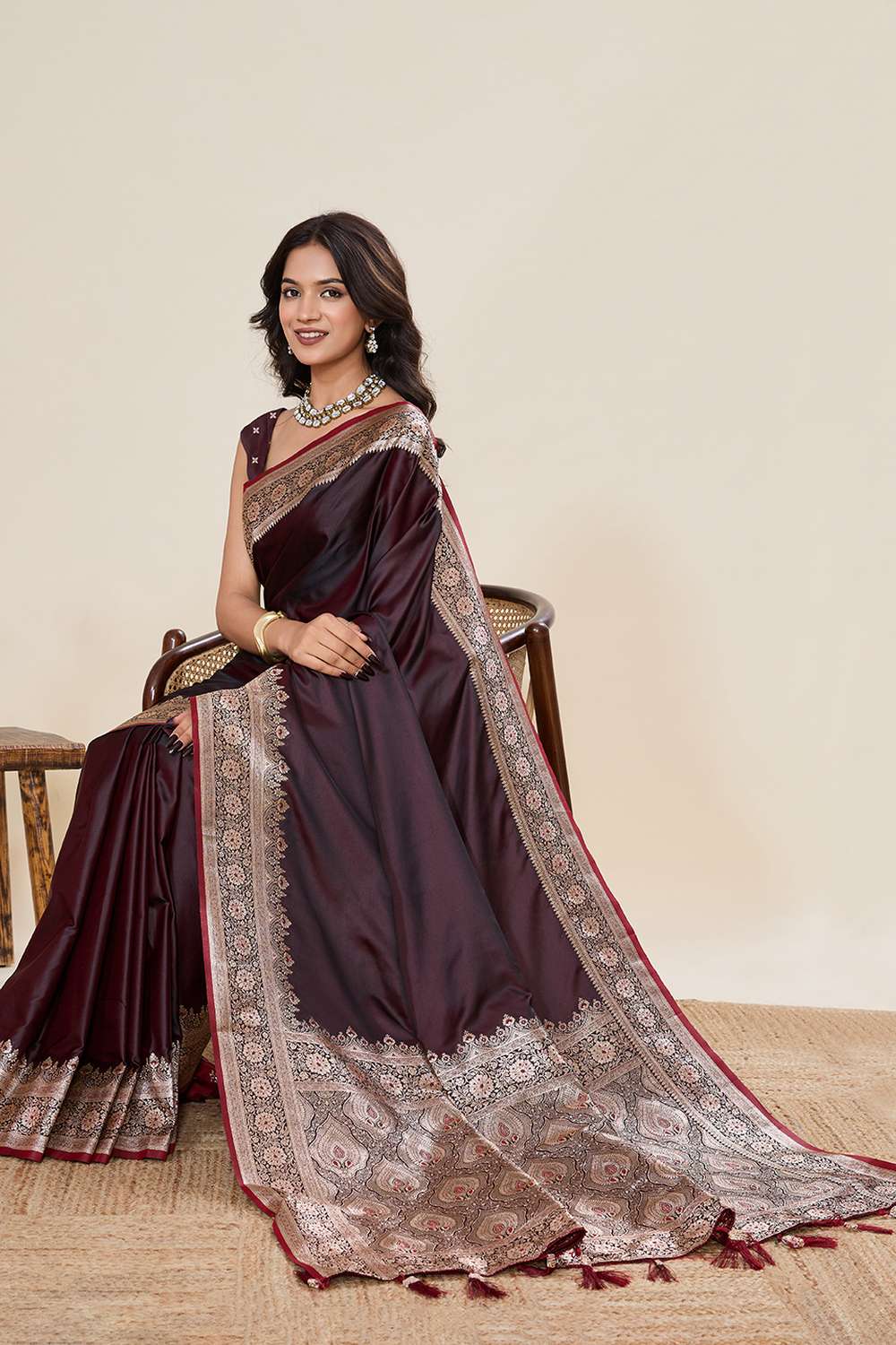Brea Brown Woven Satin Saree Ready to Wear One Minute Saree