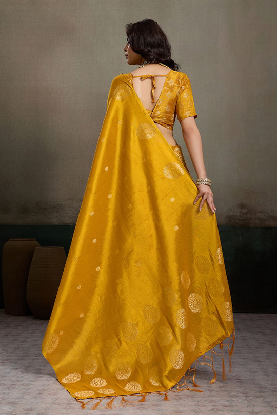 Mirabella Mustard Yellow Tissue Silk Woven Ready to Wear One Minute Saree