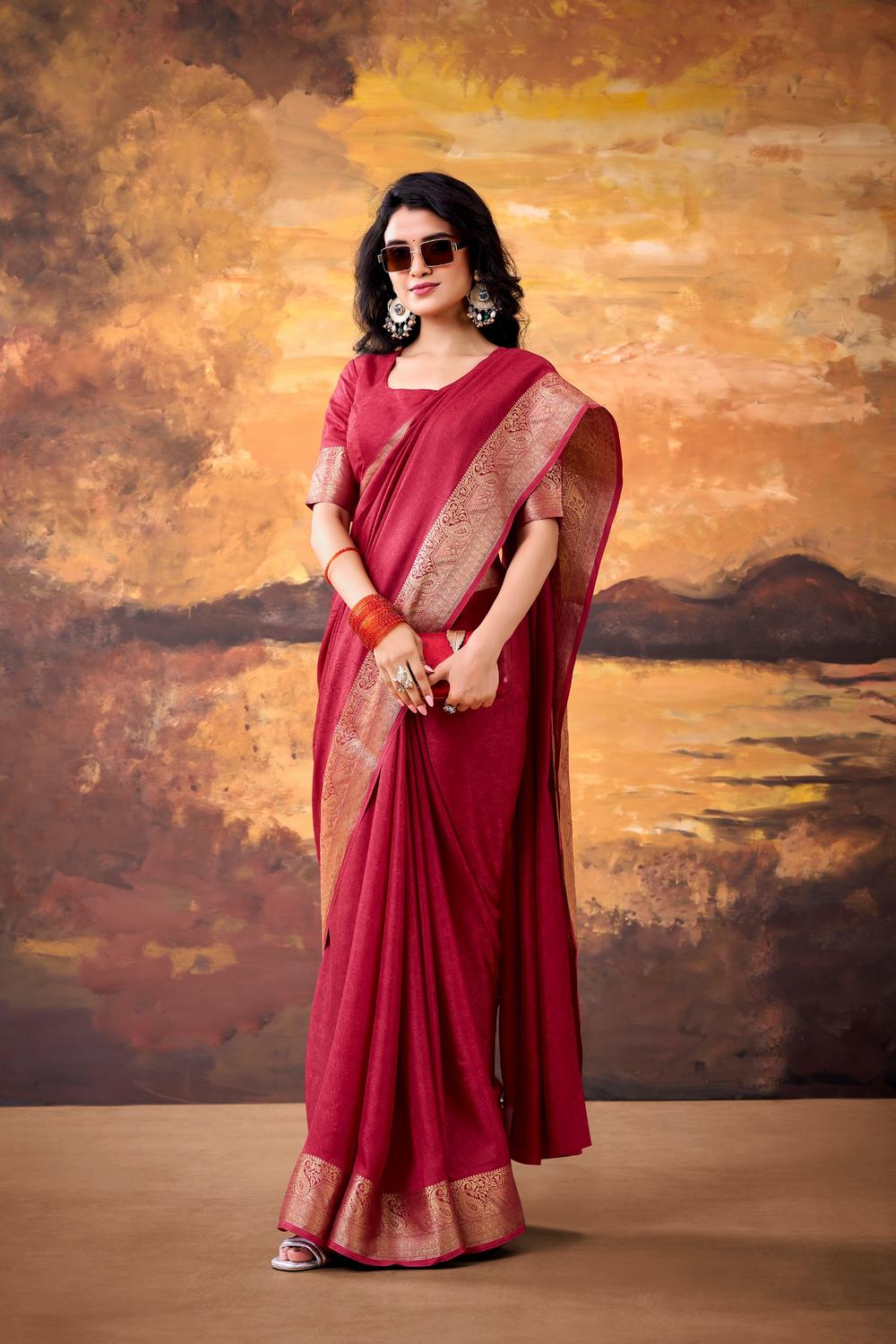 Tasha Maroon Soft Silk Zari Woven Designer Ready to Wear One Minute Saree
