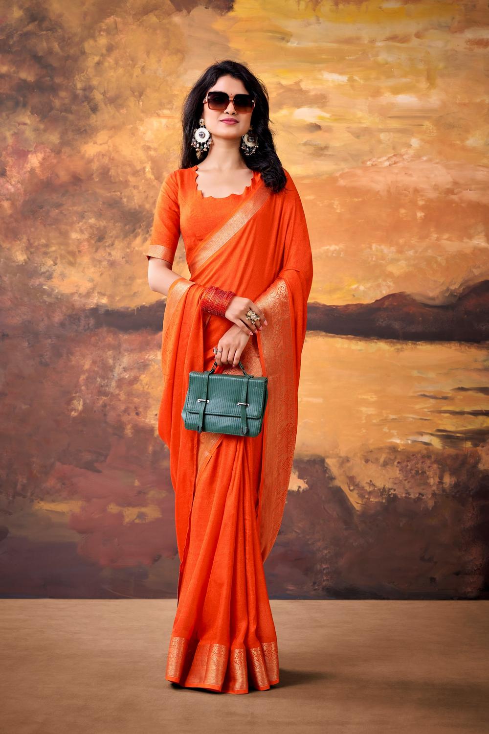 Tasha Orange Soft Silk Zari Woven Designer Ready to Wear One Minute Saree