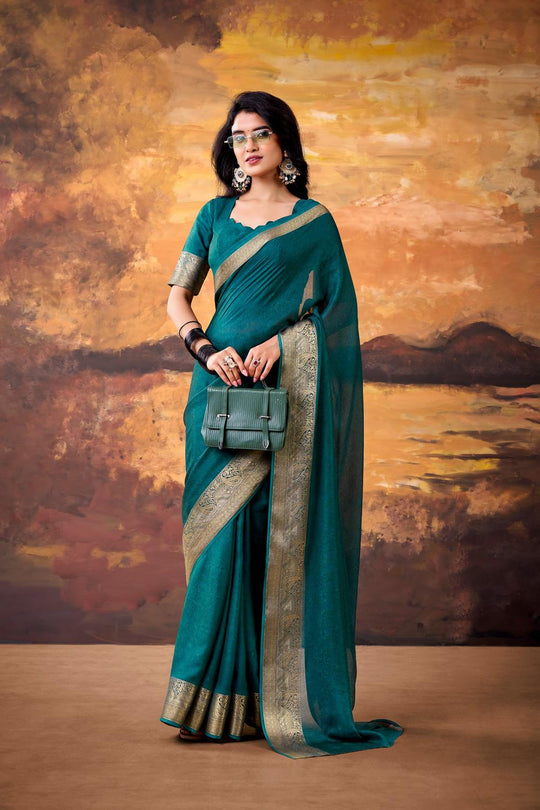 Tasha Teal Green Soft Silk Zari Woven Designer Ready to Wear One Minute Saree