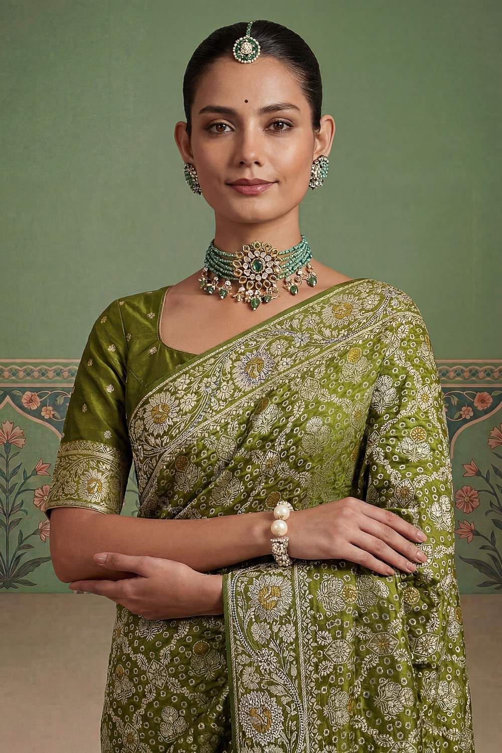 Imane Green Pashmina Silk Zari Woven Designer Ready to Wear One Minute Saree