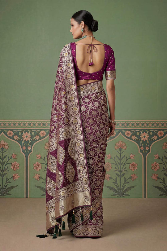 Imane Purple Pashmina Silk Zari Woven Designer Ready to Wear One Minute Saree