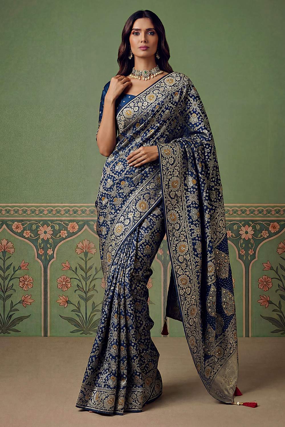 Imane Blue Pashmina Silk Zari Woven Designer Ready to Wear One Minute Saree