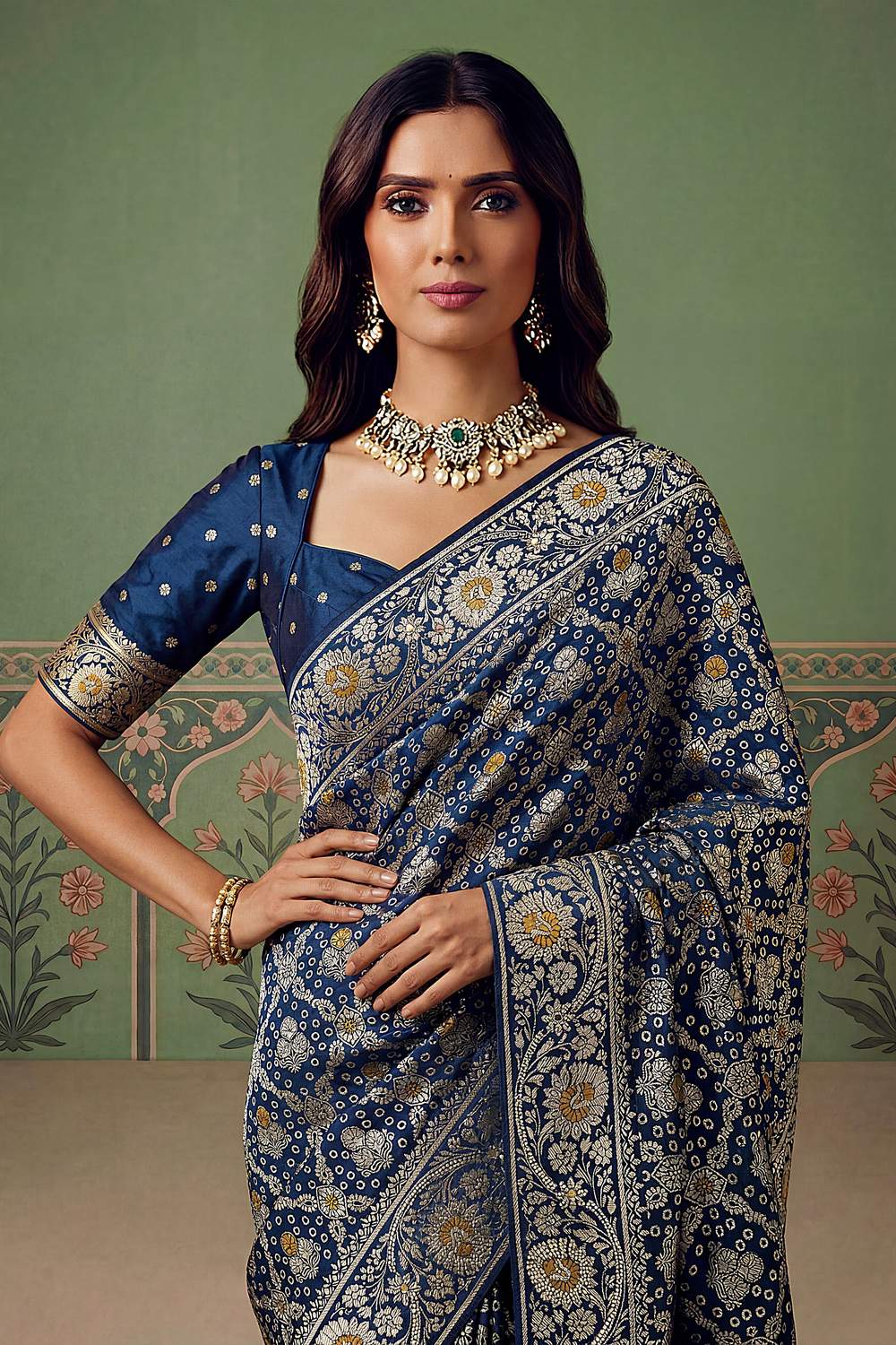 Imane Blue Pashmina Silk Zari Woven Designer Ready to Wear One Minute Saree