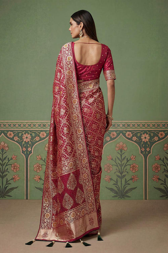 Imane Maroon Pashmina Silk Zari Woven Designer Ready to Wear One Minute Saree