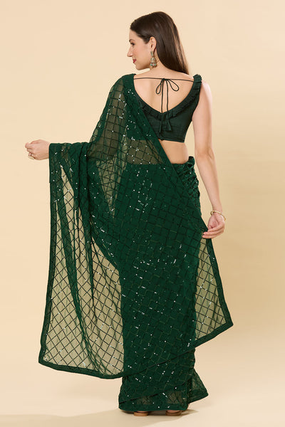 Huda Green Georgette Sequin One Minute Saree