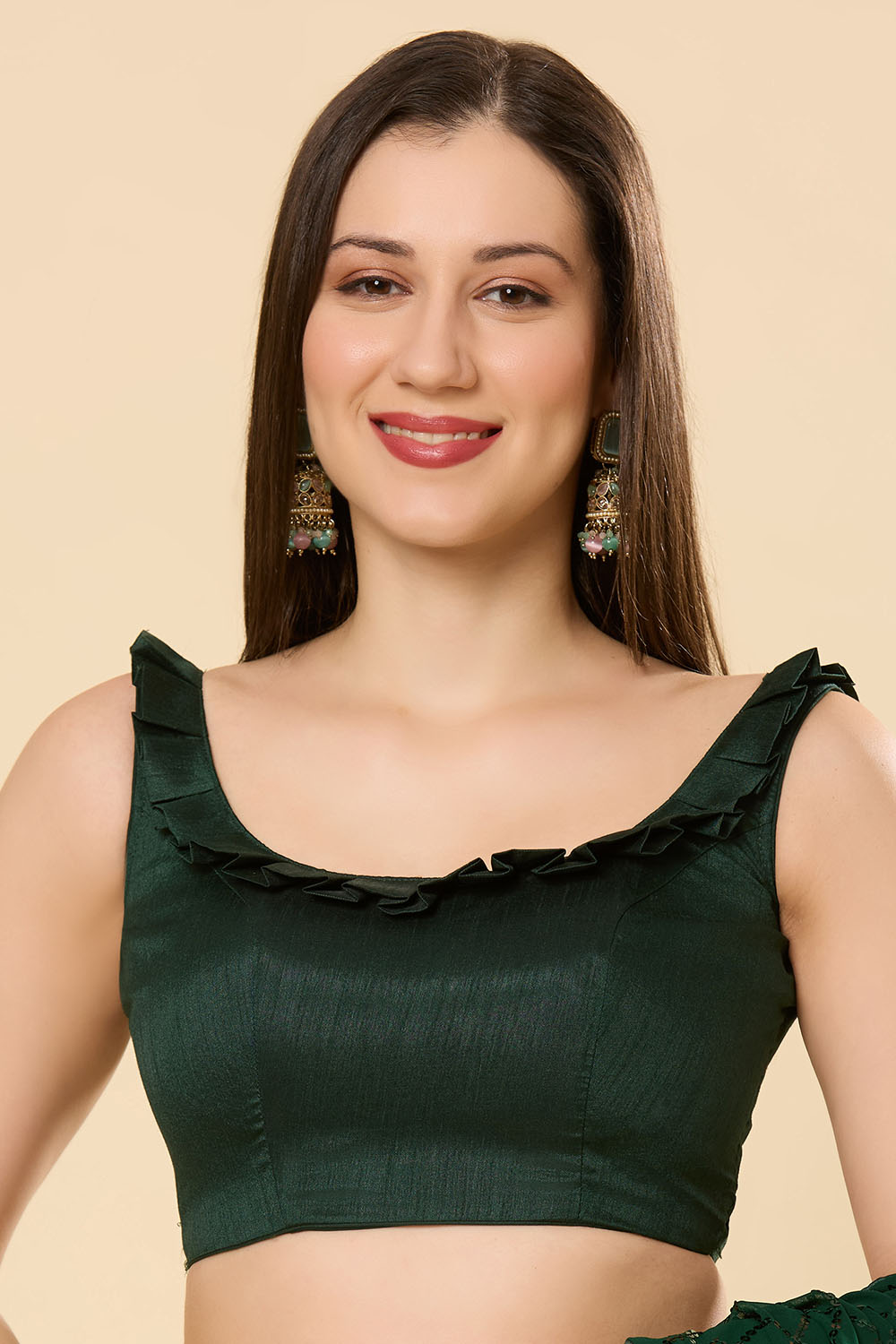 Huda Green Georgette Sequin One Minute Saree