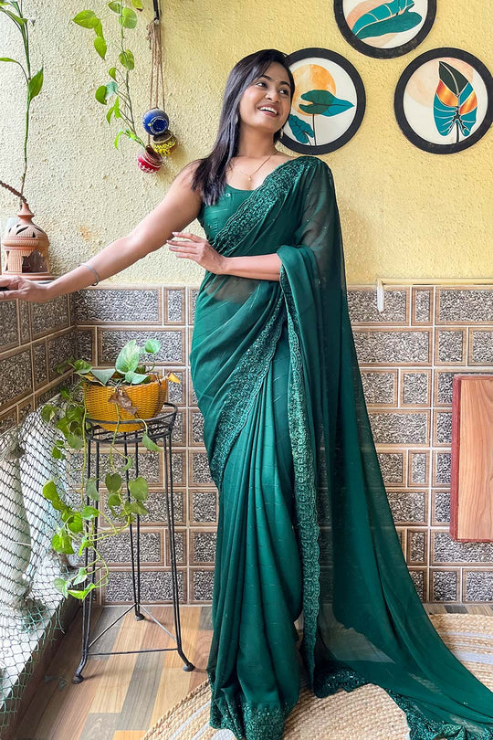 Rasa Green Georgette Saree with Embroidery Ready to Wear One Minute Saree