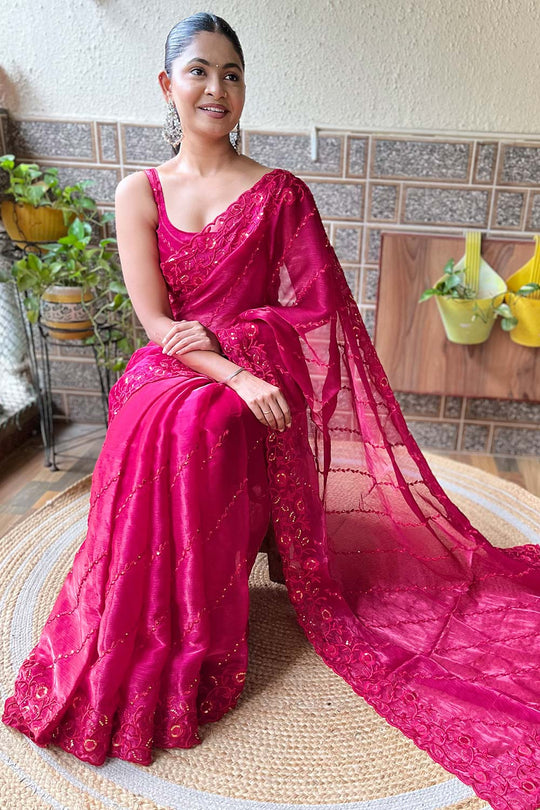 Neda Pink Burberry Saree with Embroidered Ready to Wear One Minute Saree