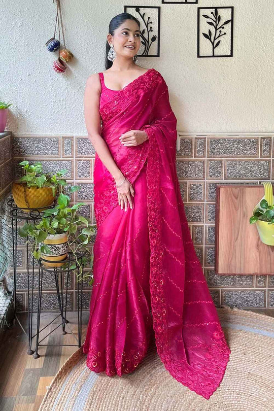 Neda Pink Burberry Saree with Embroidered Ready to Wear One Minute Saree