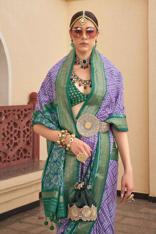 Lilah Purple Silk Saree with Patola Print & Weaving Zari One Minute Saree