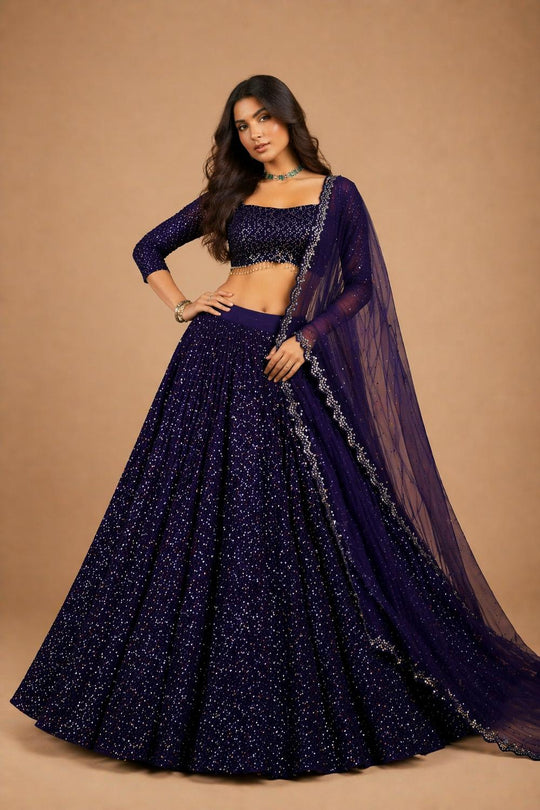 Anjab Midnight Blue Designer Georgette Embroidered Lehenga Saree