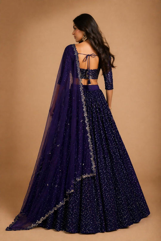 Anjab Midnight Blue Designer Georgette Embroidered Lehenga Saree