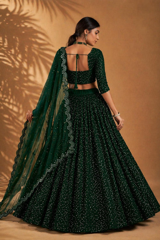 Anjab Bottle Green Designer Georgette Embroidered Lehenga Saree