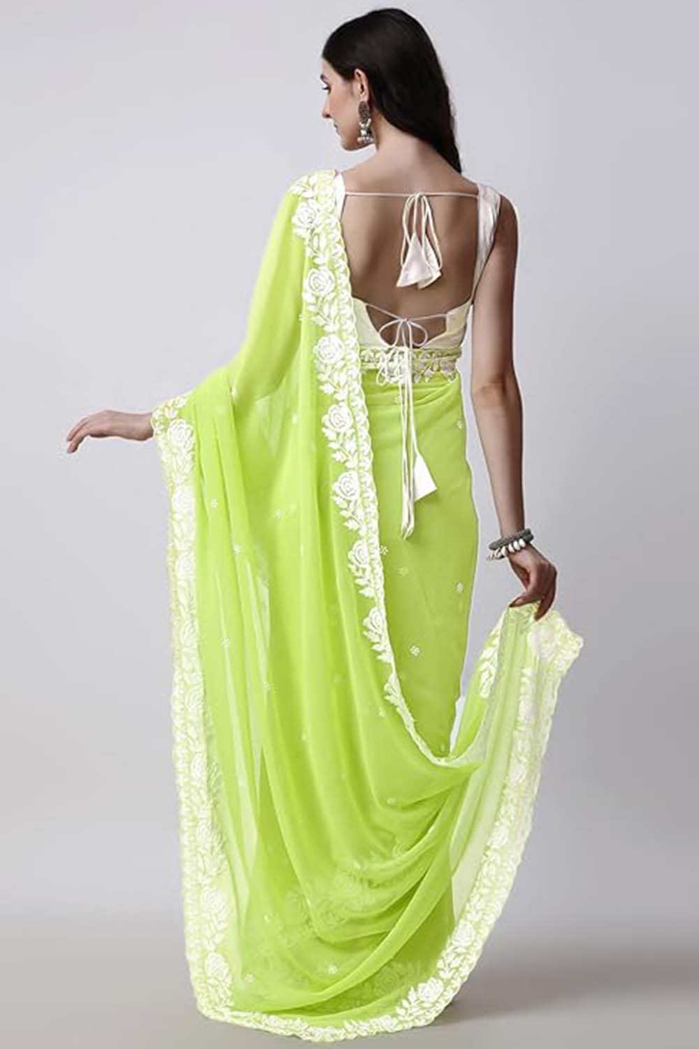 Ghazal Green Sequin with Embroidered Georgette Saree