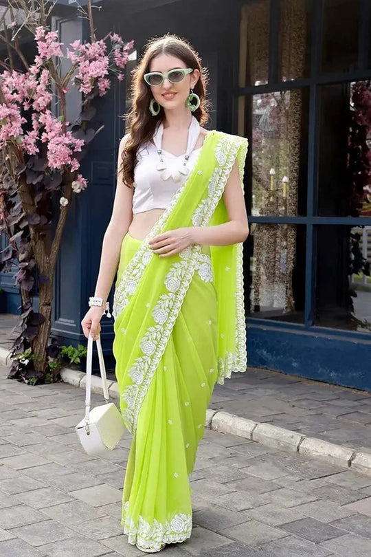 Ghazal Green Sequin with Embroidered Georgette Saree