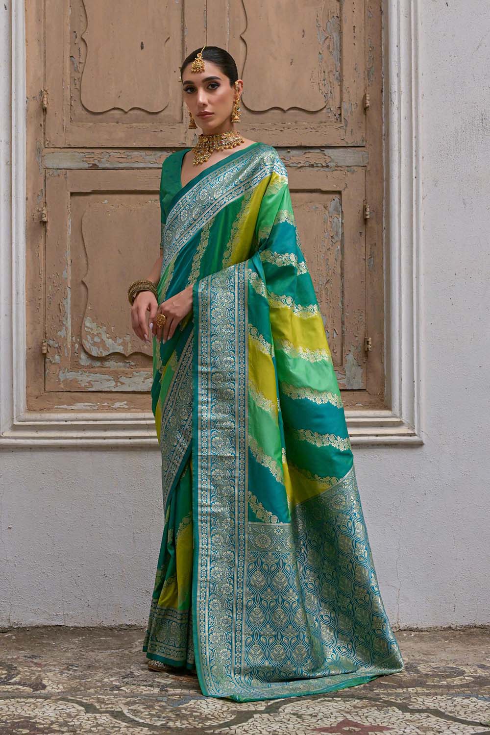 Mina Green Silk Saree with Woven Design Ready to Wear One Minute Saree
