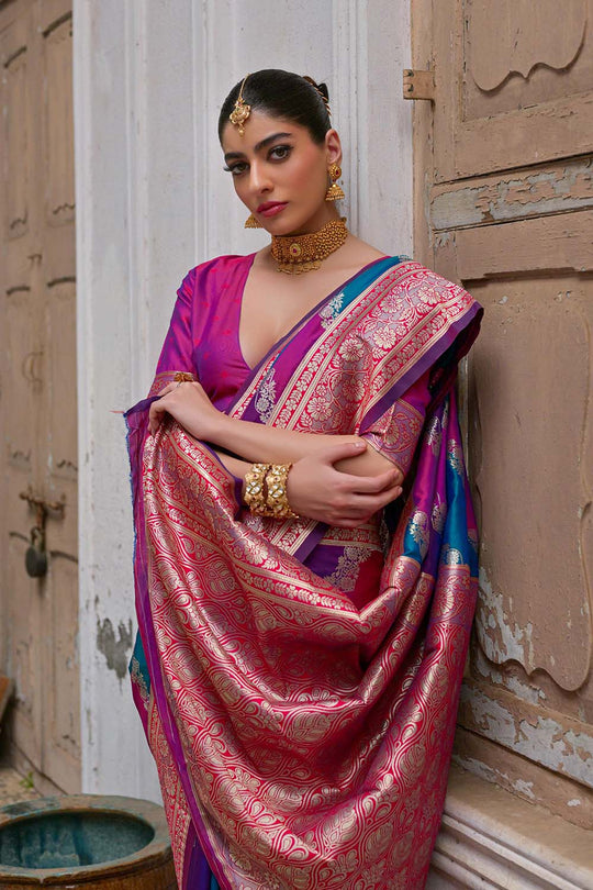 Mina Pink Silk Saree with Woven Design Ready to Wear One Minute Saree