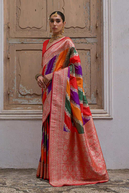 Mina Red Silk Saree with Woven Design Ready to Wear One Minute Saree