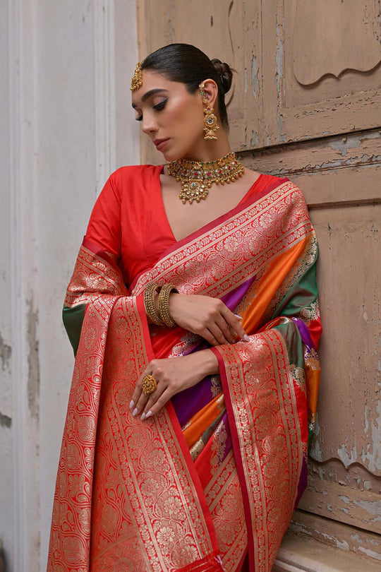 Mina Red Silk Saree with Woven Design Ready to Wear One Minute Saree