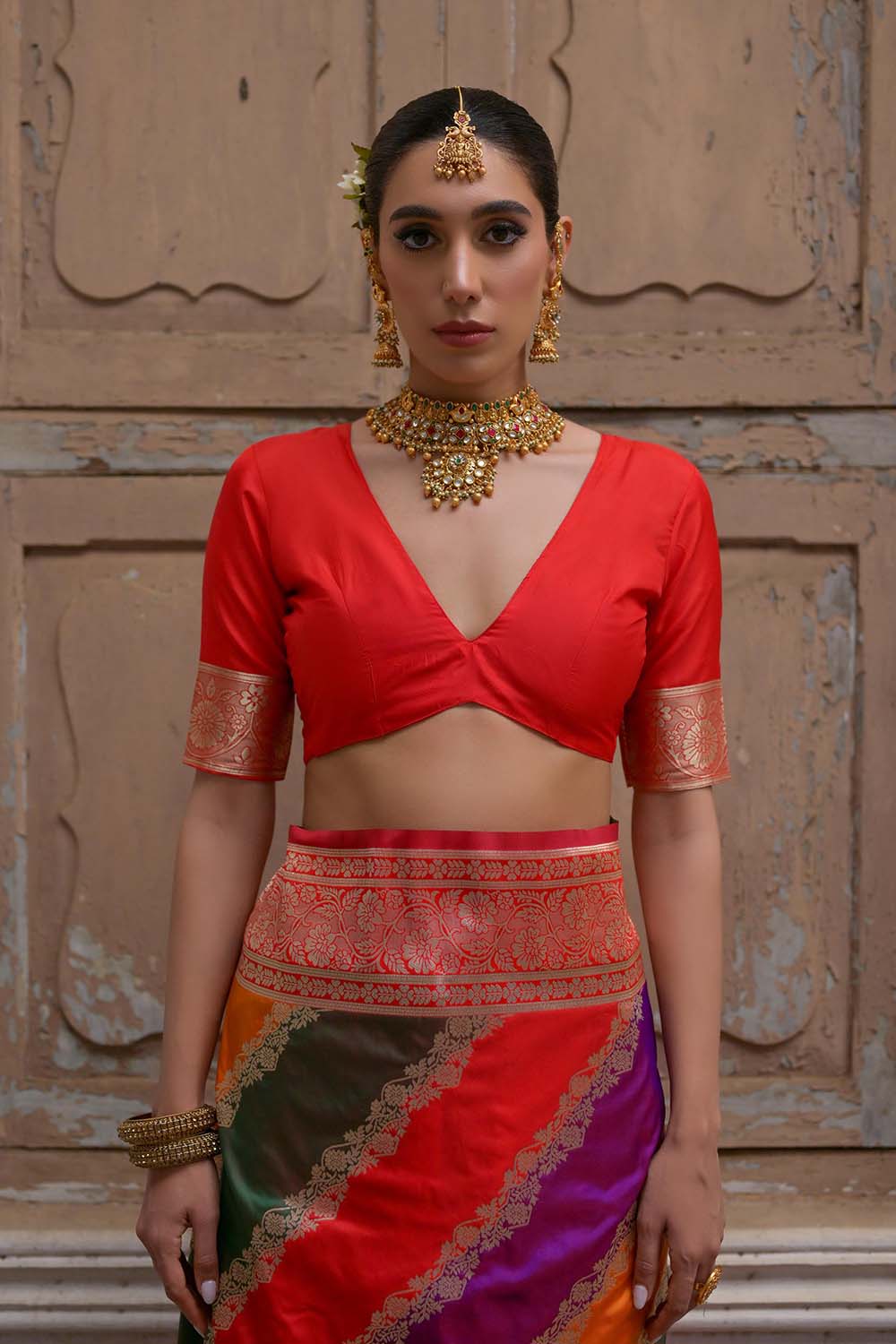 Mina Red Silk Saree with Woven Design Ready to Wear One Minute Saree