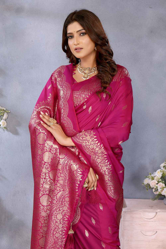 Afra Rani Pink Banarasi Silk Saree with Woven Design Ready to Wear One Minute Saree
