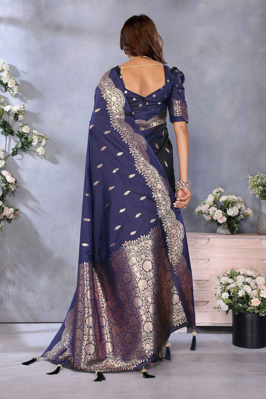 Huma Navy Blue Banarasi Silk Saree with Woven Design Ready to Wear One Minute Saree