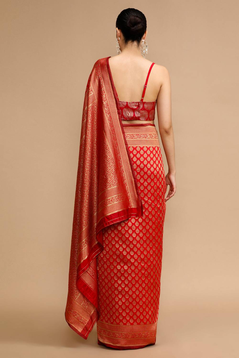 Narges Red Woven Silk Saree Ready to Wear One Minute Saree