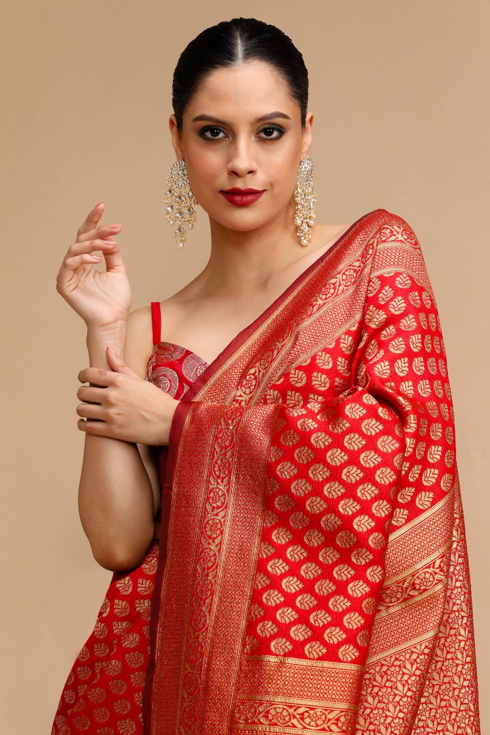 Narges Red Woven Silk Saree Ready to Wear One Minute Saree