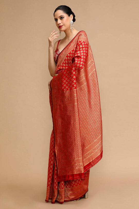 Narges Red Woven Silk Saree Ready to Wear One Minute Saree