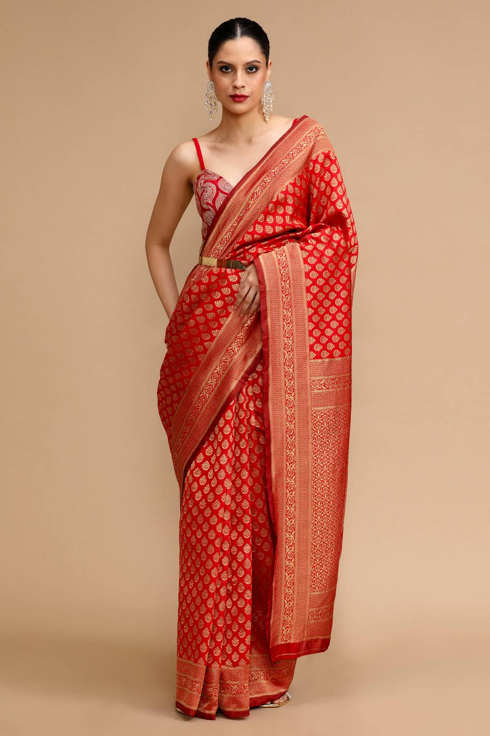 Narges Red Woven Silk Saree Ready to Wear One Minute Saree