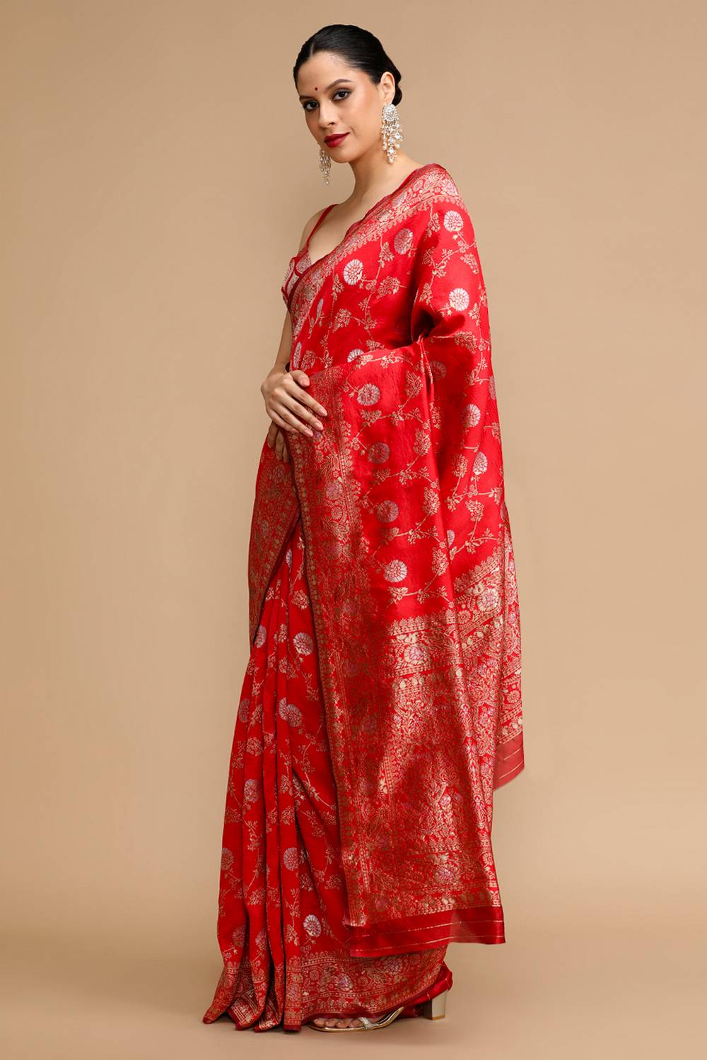 Tala Red Traditional Woven Silk Saree Ready to Wear One Minute Saree