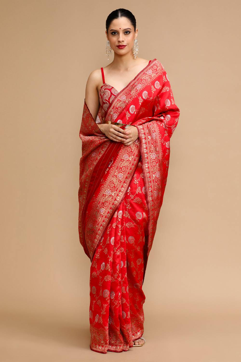 Tala Red Traditional Woven Silk Saree Ready to Wear One Minute Saree